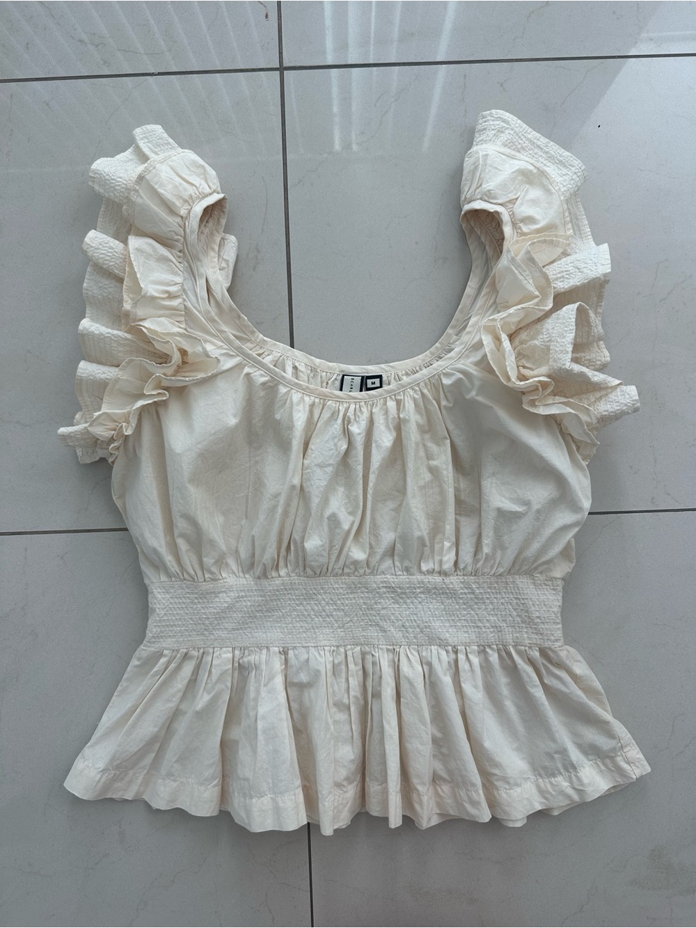 Scarlett Poppies Cream Peplum Ruffle Boho Fairy Blouse Medium 100% cotton